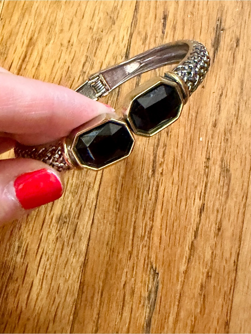 Gold & Silver Tone Bracelet with Black Gemstone Accents